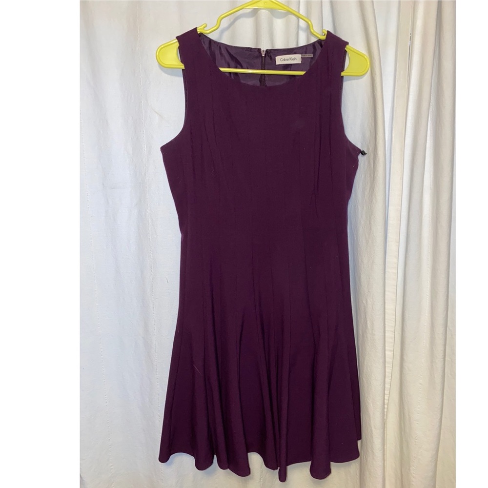 Calvin Klein Pleated A-line Dress Dark Purple